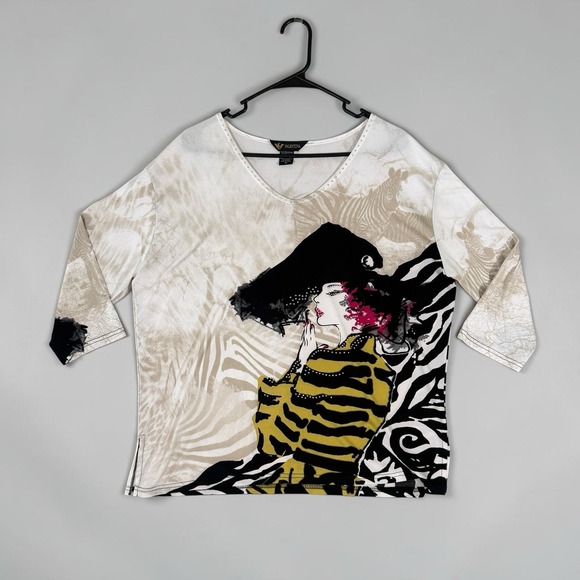 Valentina Tops - Valentina Signa Artistic Graphic Design 3/4 Sleeve Shirt Women's Size 1X